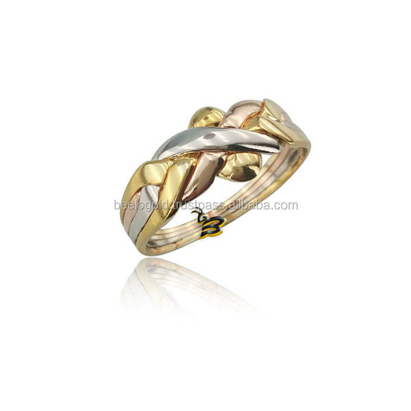 14K Solid Tri Color Gold Turkish Band Wedding Puzzle Ring