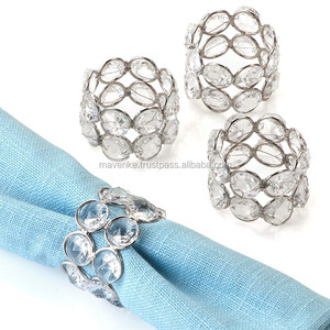 Anillos de Servilleta de Metal Plateado con Cuentas de Cristal para Decoración de Mesa de Comedor en el Hogar y Bodas, Porta Servilletas Redondo - Product Image 5