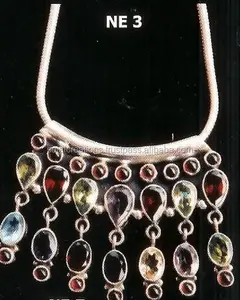 Collier en argent sterling avec pierres, bijoux en pierre précieuse de fantaisie, collier en argent antique - Product Image 1