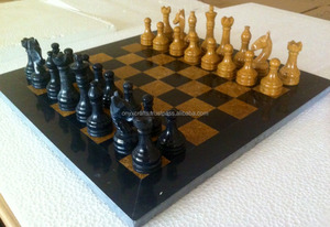 Jeu d'échecs en marbre, noir et Tan, 20 pièces, en promotion - Product Image 1