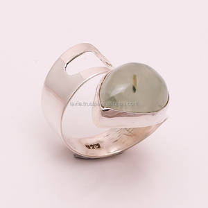 แหวนเงินสเตอร์ลิงแท้925อัญมณีโบราณพรีไนต์ธรรมชาติเครื่องประดับการตั้งค่ากรอบของผู้ส่งออกเทคโนโลยี - Product Image 1