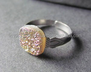 Bagues Druzy plaquées or personnalisables, bijoux de mode pour fiançailles, style classique, Coszcalt Exports, modèle DDF002, exportateurs - Product Image 3