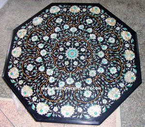 Fabricant et exportateur de tableaux de table octogonaux en marbre noir Pietra Dura, les plus beaux et de la meilleure qualité, pour hôtels. - Product Image 1