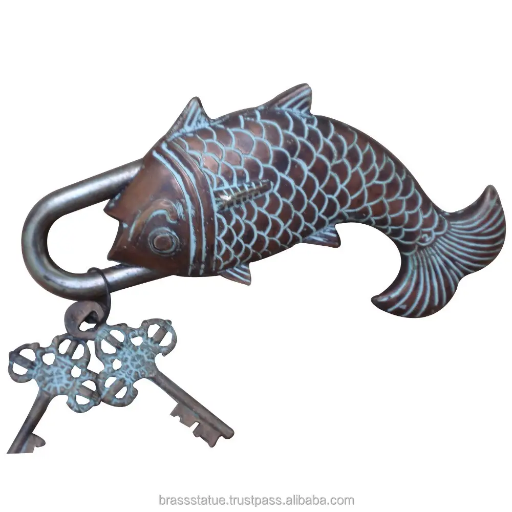 Pad Lock Nautical Replica Fish Design aus massivem Messing in antiker Tierform