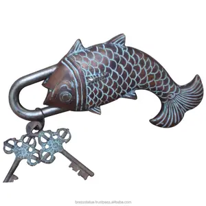 패드 잠금 항해 복제 물고기 디자인 솔리드 황동 만든 동물 모양 골동품