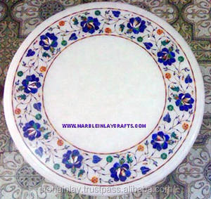 Plateau de table rond en marbre blanc très attrayant, travail d'incrustation en Pietra Dura, à utiliser pour la décoration de restaurant, plateau de table unique - Product Image 1