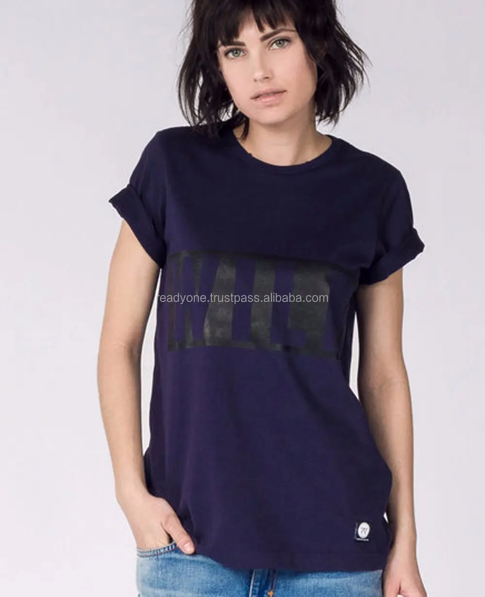 Tayland ürünlerinde yapılan % 95% pamuk 5% elastan iki renk t shirt kadın moda giyim toptan