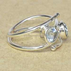 แหวนพลอยบุษราคัมสีน้ำเงินคุณภาพดีที่สุดเครื่องประดับหินสองชิ้น925แหวนเงินสเตอร์ลิงพร้อมแหวนชุบเงินทันสมัย - Product Image 2