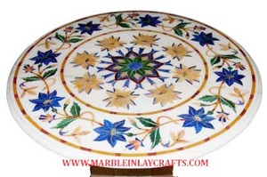 Lapis Lazuli — belle Table à fleurs, marbre blanc, forme ronde, Design floral, 1 pièce - Product Image 6