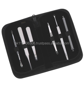 Kit de manucure et pédicure en acier inoxydable avec logo personnalisé, étui en cuir noir, ensemble d'outils de beauté pour les ongles - Product Image 1