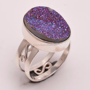 Vente en gros de bagues en argent sterling 925 avec pierres précieuses, bijoux fins faits à la main, fournisseurs de bijoux indiens Druzy en titane naturel - Product Image 1