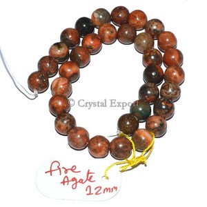 Brins de perles d'agate de feu 12 mm : Achetez en gros des brins de perles de pierres précieuses - Product Image 1