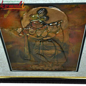 งานศิลปะโลหะทองแดงลายนูนรูปพระคริสนาและพระราดา ภาพวาดสีน้ำมันตกแต่งสไตล์โมเดิร์น งานศิลปะติดผนังทำมือสำหรับตกแต่งบ้านและวัด - Product Image 4