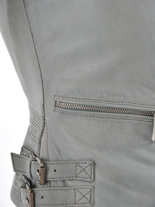 Veste en cuir de mouton gris pour femmes de qualité supérieure manteau de motard coupe ajustée élégant respirant automne hiver vêtements d'extérieur chauffés - Product Image 5