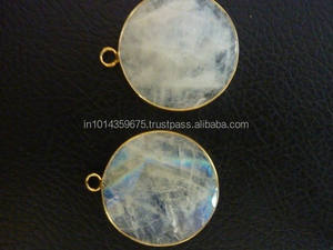 Colgantes de Plata de Ley 925 Bañados en Oro con Piedra Lunar Arcoíris y Engaste de Bisel para Fiesta - Product Image 3