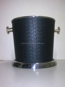 Leather Covered <b>Stainless</b> <b>Steel</b> Ice Bucket/<b>Wine</b> <b>Cooler</b> with Ice Scoop - Product Image 2