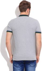 Men's Gray Short Sleeve Polo <b>Shirt</b> With Contrast <b>Collar</b> And Cuff Regular Fit Casual Knitted Cotton <b>T</b>-<b>Shirt</b> - Product Image 3
