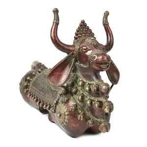 Handgemachte indische Messing goldene Bronze Lord Nandi Bull Skulpturen Figur Statue Home Decoration Geschenk artikel ND-05 Großhandel