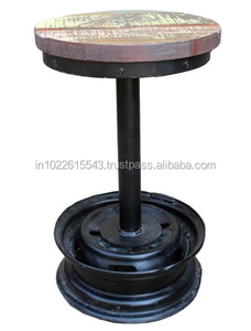 Taburete de Bar de metal vintage moderno con tapa de madera recuperada y Llanta de hierro diseño industrial para uso en sala de estar - Product Image 2