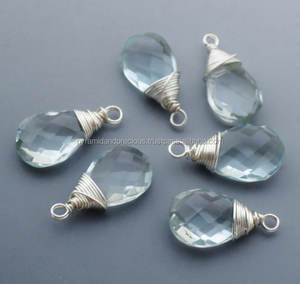 Pendentif à facettes en pierre précieuse, accessoire en argent Sterling de Quartz turquoise, enveloppé à la main - Product Image 2