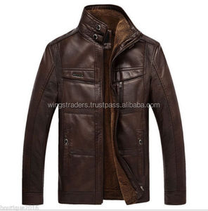 2018 HOT New hiver hommes en cuir manteau col mouton marron ciré manteaux veste avec différentes couleurs pour hommes - Product Image 2