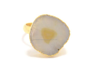 Beautiful Handmade Design Natural Druzy Gemstone <b>Ring</b> Unshape Cut Gold Plated Elegant Gift for Her Wholesale Jewelry Factory - Product Image 1