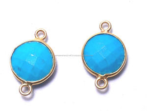 Conector de bisel de piedras preciosas turquesas con chapado en oro y plata hecho a mano doble fianza facetada accesorios para hacer joyas - Product Image 2