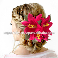 Jepit Rambut Sunne Tropical Lily Casablanca dari Bahan Polyester Plastik Busa yang Tahan Lama, Aksesoris Bunga dan Daun dari Kain yang Aman, 15 buah