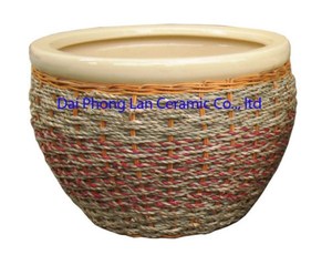 Pot de fleurs Saigon avec couvercle en jacinthe d'eau, poterie en céramique - Product Image 1