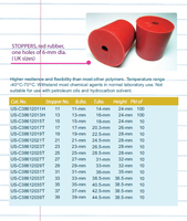 Bouchons en caoutchouc rouges UNI-Sci taille UK avec un trou, diamètre inférieur 13 mm, diamètre supérieur 16 mm, hauteur 24 mm, lot de 100 pièces OEM