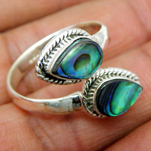 Anillo de Plata de Ley 925 con Diseño Único de Concha de Abulón Natural, Joyería de Piedras Preciosas, Anillos de Boda - Product Image 2