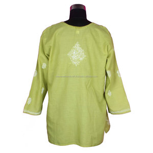 DR165 Chicken Work Kurti para mujer algodón Chikankari camisa túnica mujer desgaste bordado casual fiesta desgaste Top blusa lucknowi - Product Image 2