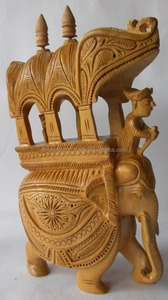 Indian Athenic <b>Wooden</b> Handmade <b>Carved</b> Elephant Souvenirs - As Royal Rider Sitting in the Palanquin - Sculpture - Product Image 5