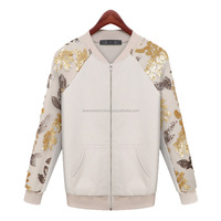 Blouson Bomber Femme Personnalisé à Paillettes Manches Longues Broderie Métallique Polyester Rembourré Fermeture Éclair Avant Poignets Côtelés Matelassé