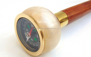 Canne de marche boussole en laiton de concepteur nautique canne de marche en bois marron canne de marche de conception antique 36 "pouces artisanat Calvin - Product Image 2