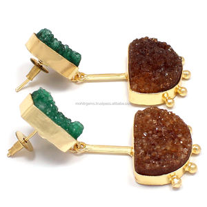 ต่างหูหมุดแปดมุมสไตล์วินเทจรูปตัว D 22กะรัตชุบทองโลหะทองเหลืองอาเกตเครื่องประดับหินอาเกตสำหรับเป็นของขวัญแต่งงาน - Product Image 2