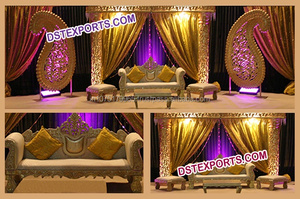 Escenario de Boda Musulmán con Pilares Dorados Tallados, Nuevo Diseño, Pilares de Fibra, Decoración de Escenario, Fabricante Exclusivo de Escenarios para Bodas - Product Image 5