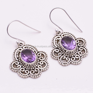 Handmade Custom 925 Sterling <b>Silver</b> Drop <b>Earrings</b> Natural Amethyst for <b>Weddings</b> & Gifts Wholesale Manufacturer Jewelry - Product Image 1