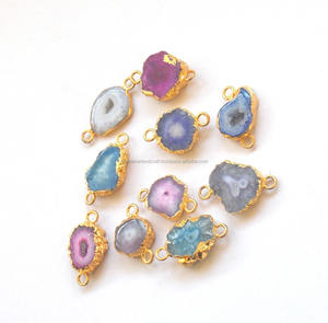 ชุบทองด้วยไฟฟ้า คู่ประกันตัว เครื่องประดับอัญมณีธรรมชาติ พลังงานแสงอาทิตย์ ควอตซ์ ดรูซี่ พลอยเกิด ตัวเชื่อมต่อ Boho - Product Image 2