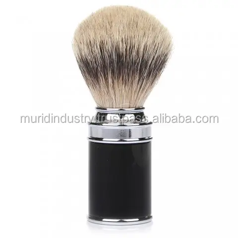Kişisel tıraş kiti için siyah Metal saplı yüksek kaliteli Silvertip porsuk tıraş fırçası, berber için OEM tıraş sakal fırçası