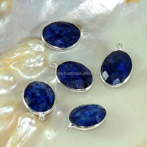 Abalorios de zafiro azul ovalado en plata 925 y forma personalizada chapada en oro, fabricación de joyas hechas a mano, abalorios de piedras preciosas de zafiro azul - Product Image 2