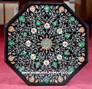ท็อปโต๊ะหินอ่อนสีดำทรงแปดเหลี่ยม Pietra Dura โต๊ะหินอ่อนทำมือ - Product Image 1