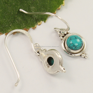 Pendientes de piedras preciosas redondas artísticas turquesa de moda hechos a mano más vendidos, regalo de joyería de plata de ley sólida 925 para ella - Product Image 2