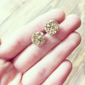 Pendientes Druzy dorados de titanio de 12mm, orejas sensibles chapadas en oro y rodio para regalo de fiesta de aniversario - Product Image 2