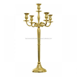 Embossed Five Arms <b>Candelabra</b>, Tall Gold <b>Candelabra</b>, Metal <b>Candelabra</b> - Product Image 1