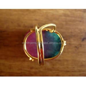 แหวนค็อกเทลหินดรูซี่สีชมพูแบบปรับได้แหวนแต่งงานซ้อนกันสีเขียวประดับอัญมณีสีทอง - Product Image 2