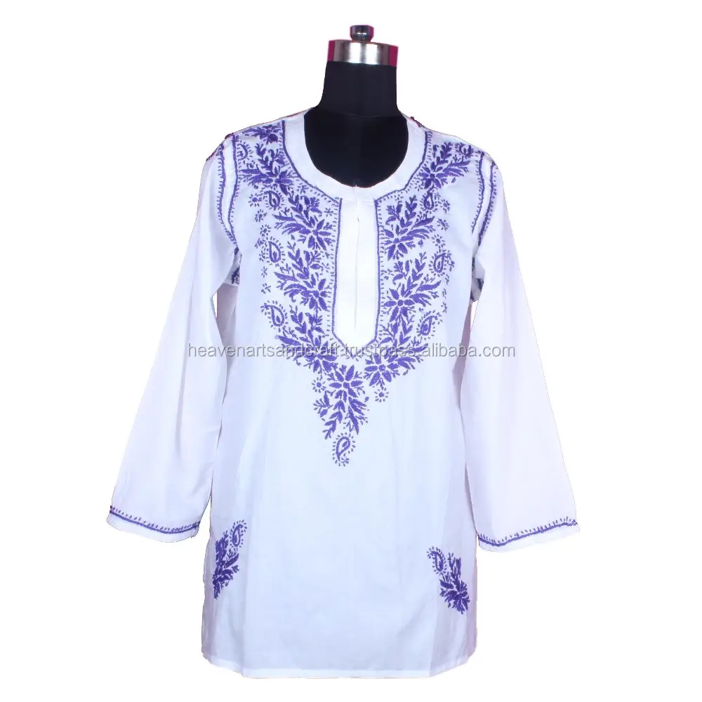 DR160 tavuk işlemeli Kurta gündelik giyim Kurti pamuk hint tunik boyutu S, M, L, XL, XXL pamuk Chikankari gömlek tunik kadınlar