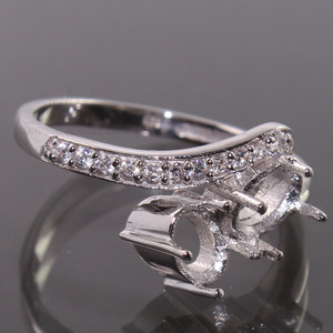 Anillo de compromiso de Halo de montaje semi ovalado de 5x7mm Plata de Ley 925 listo para colocar su propia piedra para boda y fiesta - Product Image 3