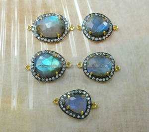 Or Vermeil Argent Sterling 925 Style Vintage Labradorite Pave CZ Diamant Gemme Connecteur Chic Charme Pendentifs pour Fête - Product Image 2