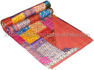 King <b>Bedspread</b> Patola Silk Patch Handmade Kantha Work Quilt Blanket India BedspreadsThrows Silk Kantha <b>Quilted</b> Ethnic - Product Image 3